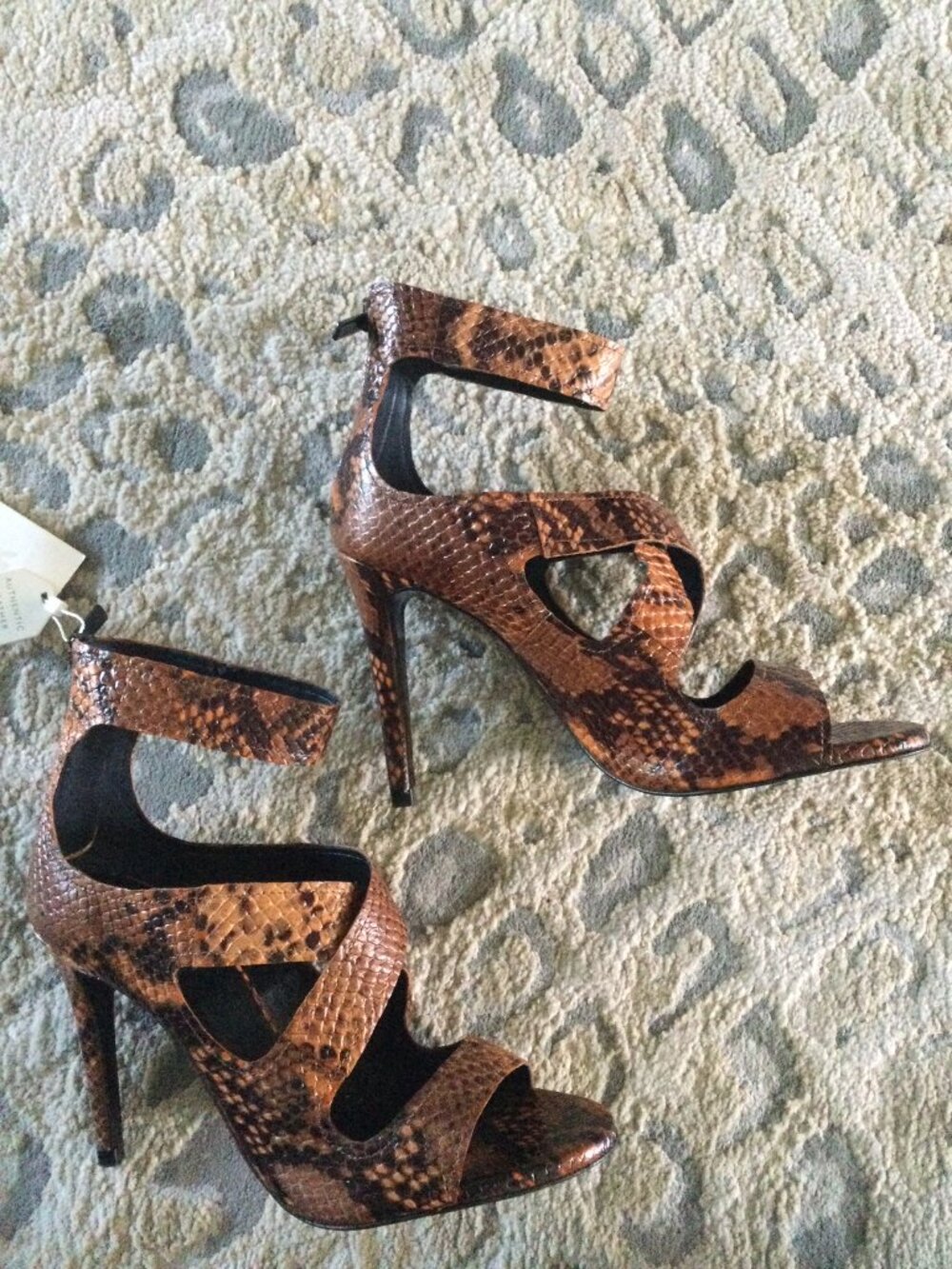 Zara Python 4" Heels, Brown, Size 8 - Picture 3 of 7